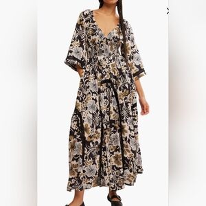Free People Printed Smocked Waist Maxi Dress